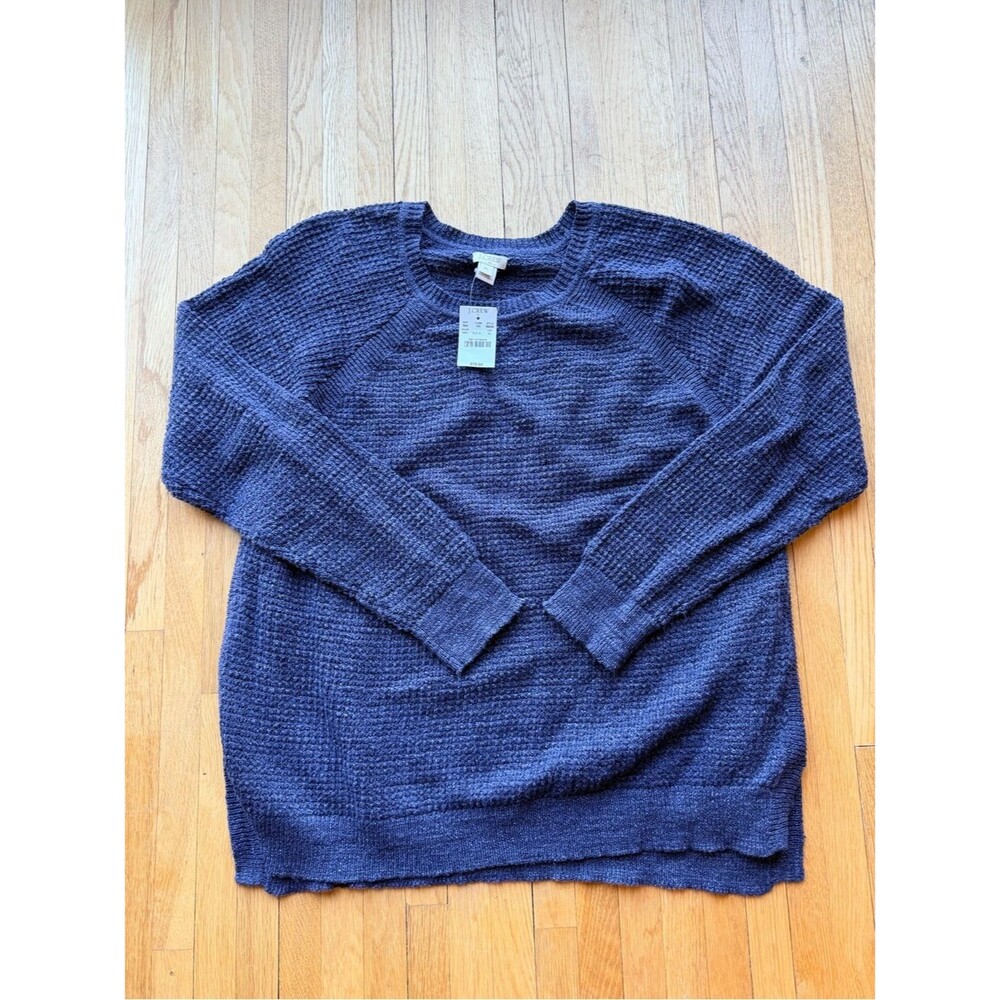 J. Crew NWT Navy Textured Crewneck Sweater Linen Blend Cozy Comfy Fall Weather